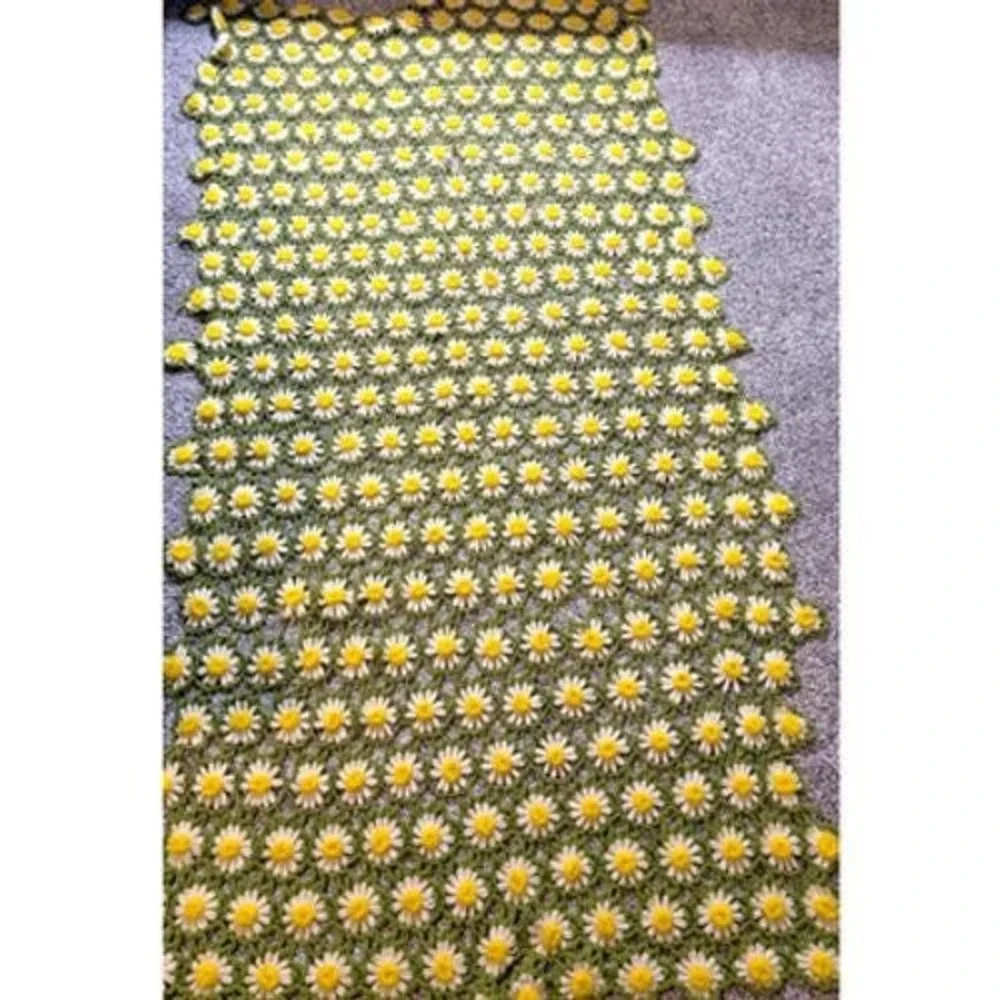 Vintage Crochet Daisy Blanket Throw‎ 80x40 Floral Afghan Cottagecore Boho
